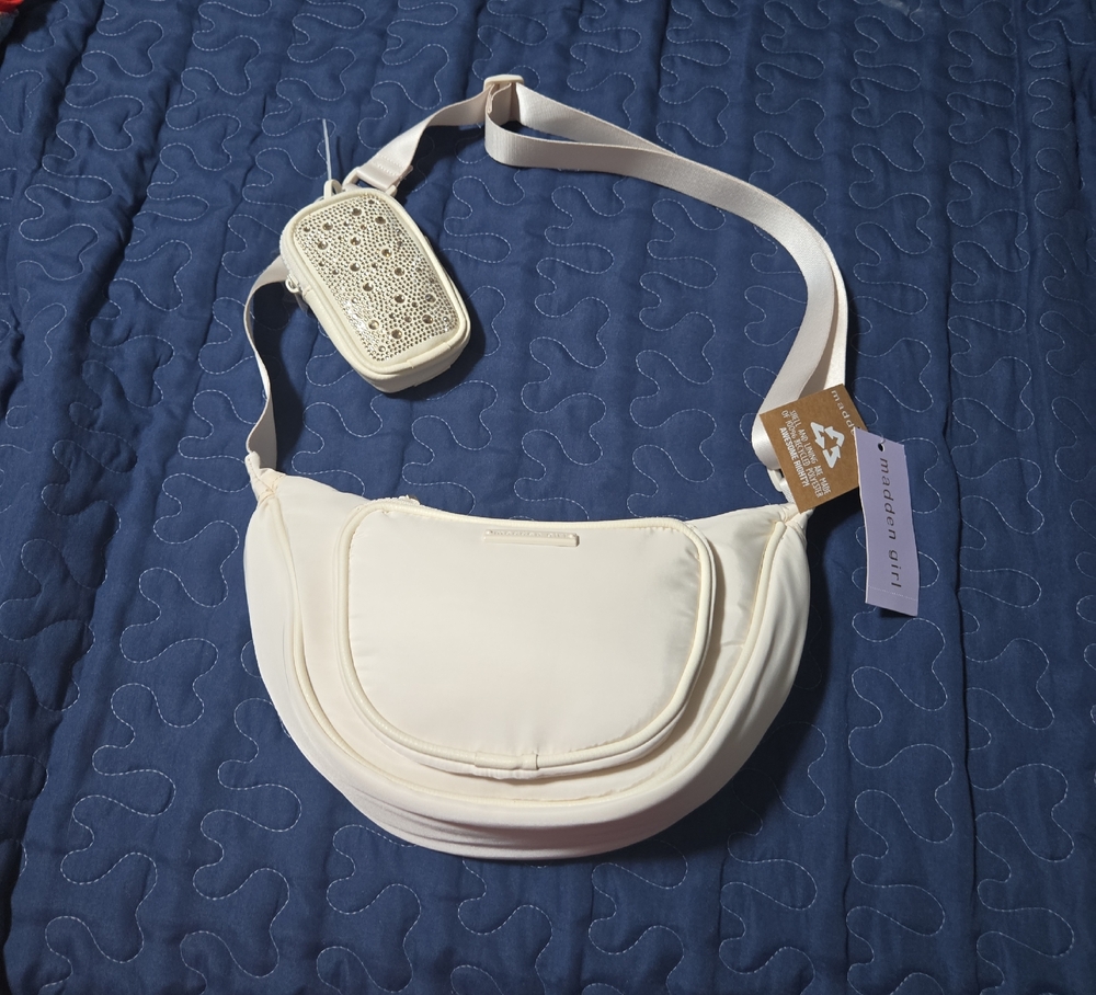 Madden Girl Cream Modern Crescent Crossbody Bag